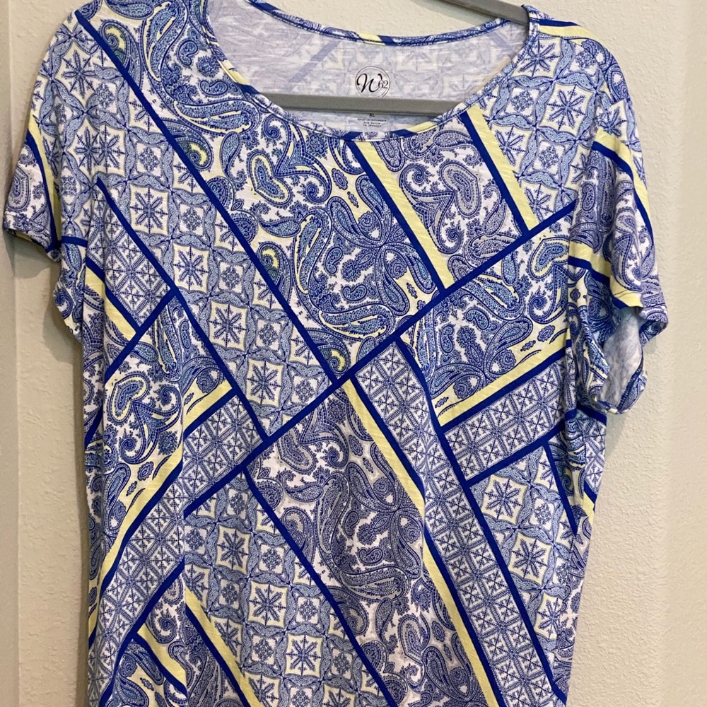 Westport blouse with blue & yellow design